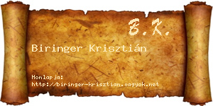 Biringer Krisztián névjegykártya